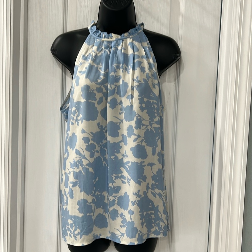 Blue and White Floral Halter Blouse
